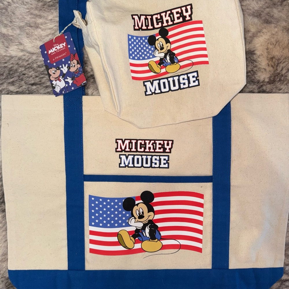 Primark Cream Canvas Mickey Mouse Tote with Blue Accents